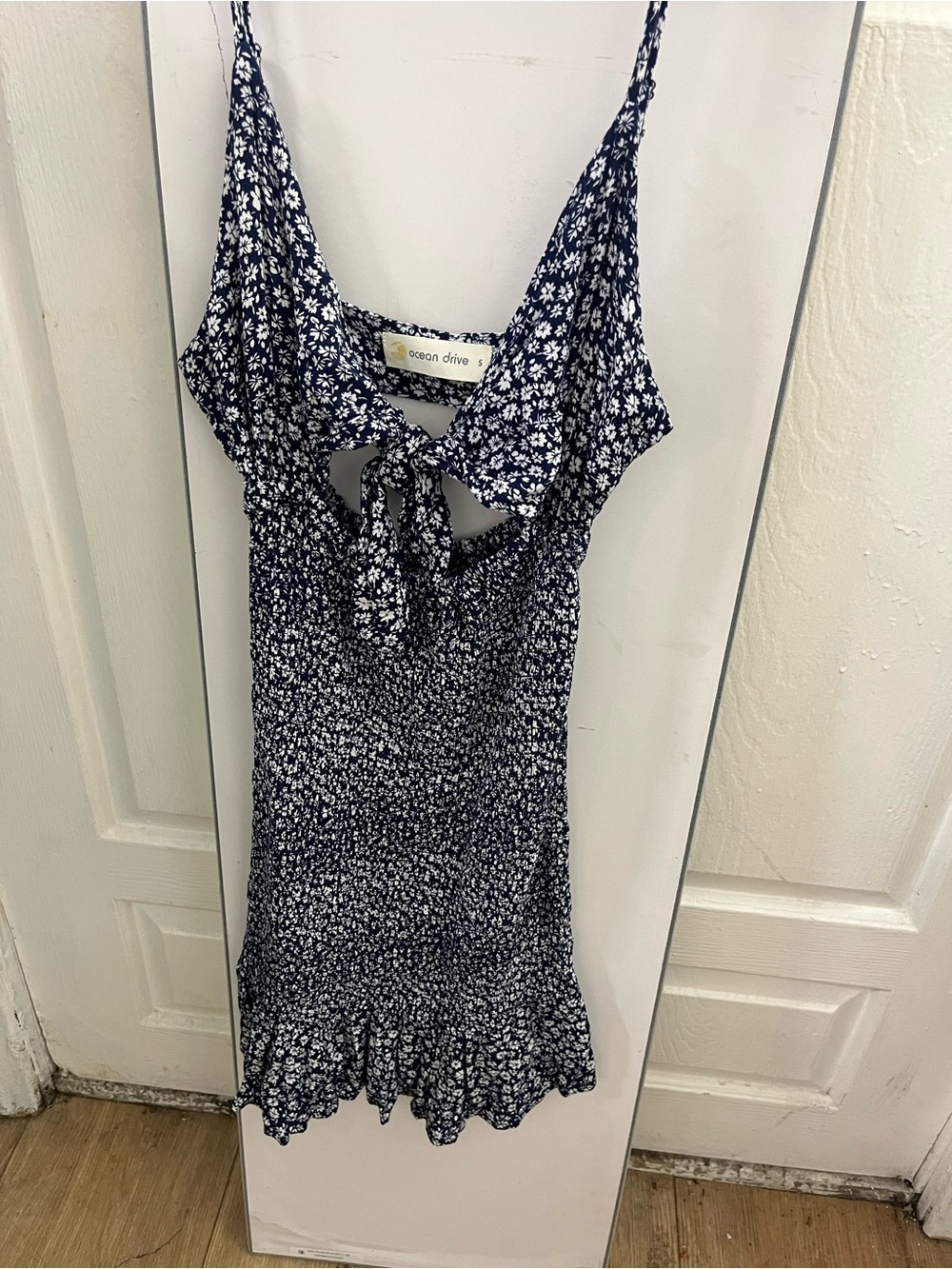 Ocean Drive Navy and White Floral Tie-Front Mini Dress